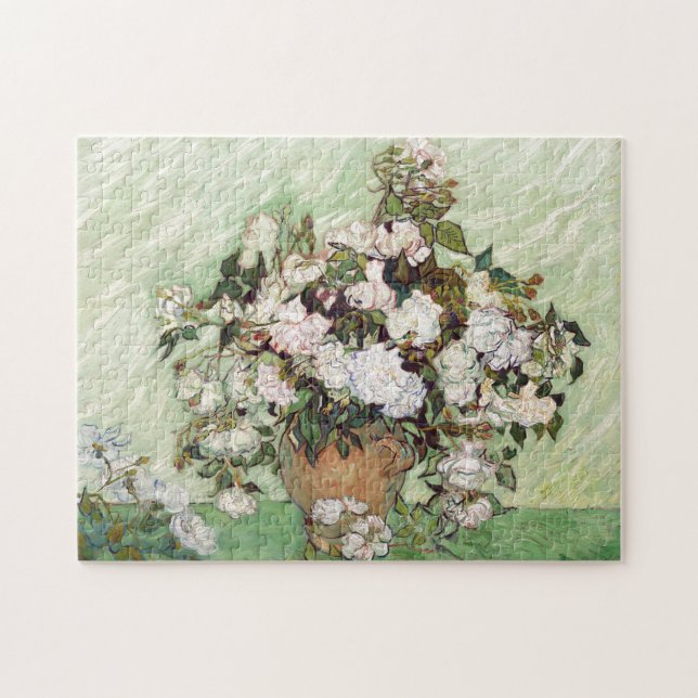 Vincent Van Gogh Vase mit rosa Rosen und florale K (Horizontal)