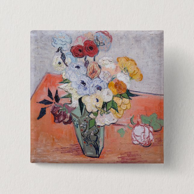 Vincent van Gogh - Vase mit Rose und Anemonen Button (Vorderseite)