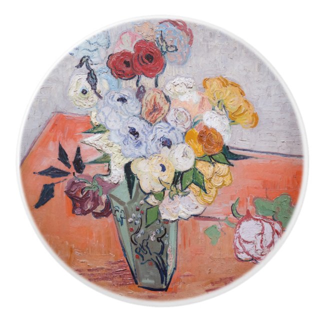 Vincent van Gogh - Vase mit Rose und Anemonen Keramikknauf (Vorderseite)