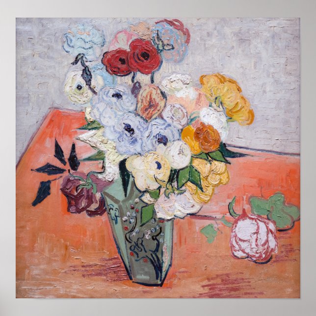 Vincent van Gogh - Vase mit Rose und Anemonen Poster (Vorne)