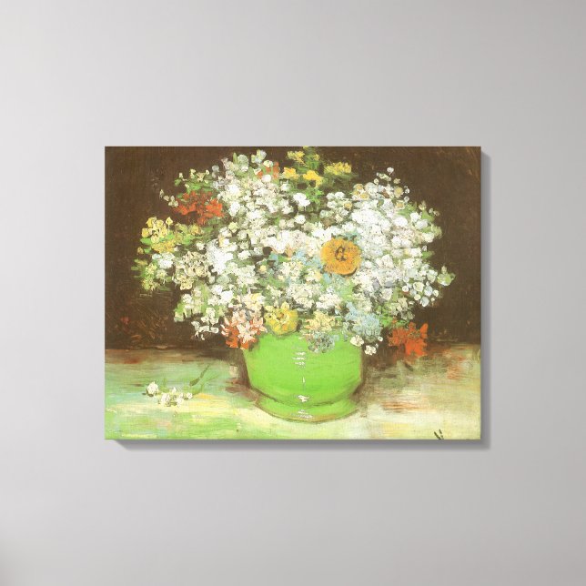 Vincent van Gogh - Vase mit Zinnias und Blume Leinwanddruck (Vorderseite)