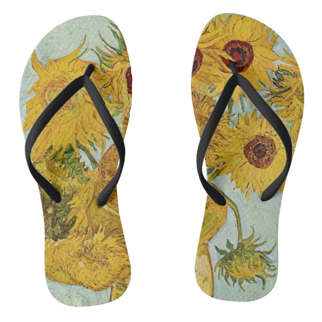 Vincent Van Gogh - Vase mit zwölf Sonnenblumen Flip Flops (Fußbett)