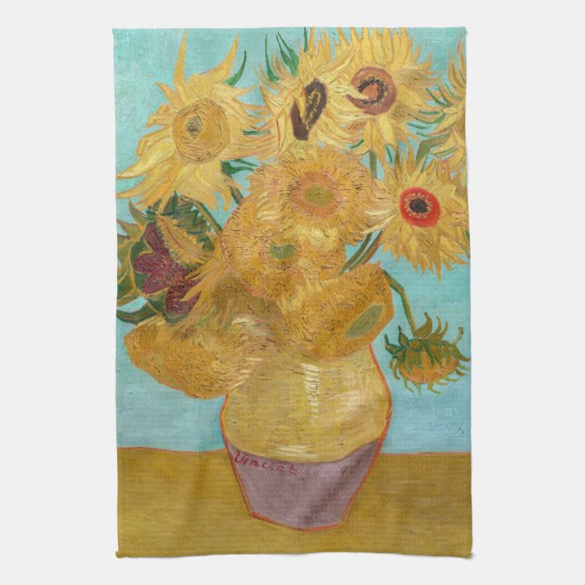 Vincent Van Gogh - Vase mit zwölf Sonnenblumen Geschirrtuch (Vertikal)