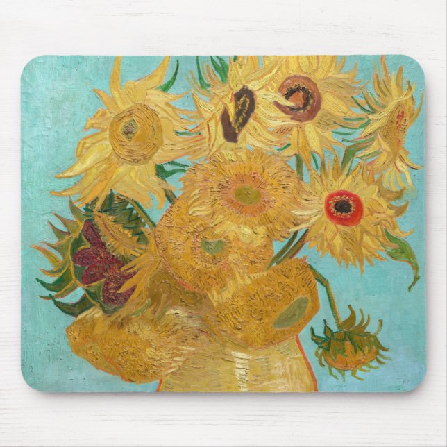 Vincent Van Gogh - Vase mit zwölf Sonnenblumen Mousepad (Vorne)
