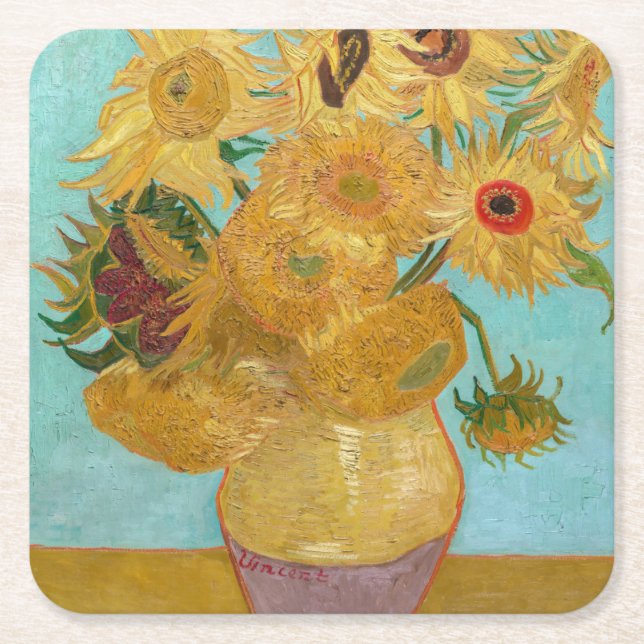 Vincent Van Gogh - Vase mit zwölf Sonnenblumen Rechteckiger Pappuntersetzer (Vorderseite)