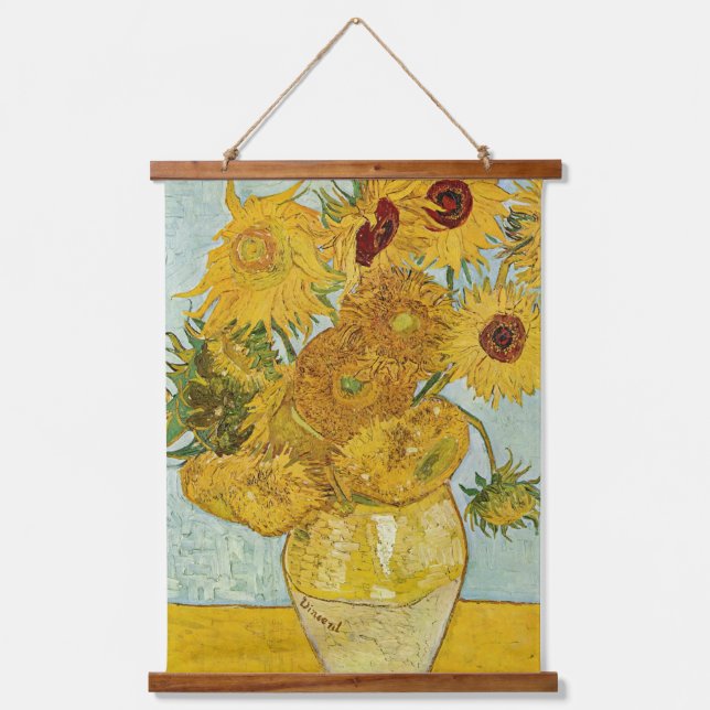 Vincent Van Gogh - Vase mit zwölf Sonnenblumen Wandteppich Mit Holzrahmen (Vorderseite)