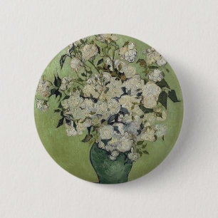 Vincent van Gogh Vase Rosen, die Blumenkunst malen Button