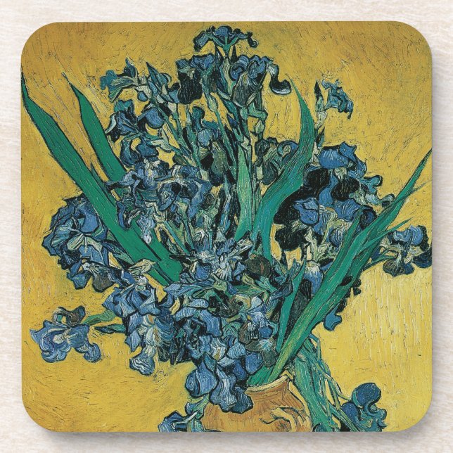 Vincent van Gogh - Vase w Irises Yellow Background Getränkeuntersetzer (Vorderseite)