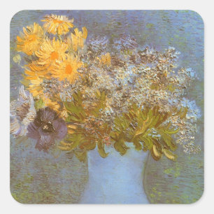 Vincent van Gogh Vasen mit Flieder, Gänseblümchen, Quadratischer Aufkleber