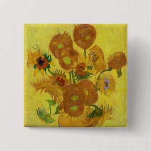 Vincent van Gogh - Vasen mit fünfzehn Sonnenblumen Button