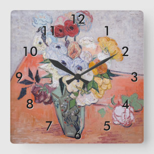 Vincent van Gogh - Vasen mit Rosen & Anemonen Quadratische Wanduhr