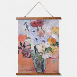 Vincent van Gogh - Vasen mit Rosen & Anemonen Wandteppich Mit Holzrahmen