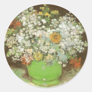 Vincent van Gogh - Vasen mit Zinnien und Blumen Runder Aufkleber