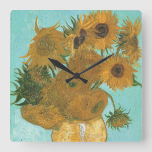 Vincent van Gogh - Vasen mit zwölf Sonnenblumen Quadratische Wanduhr