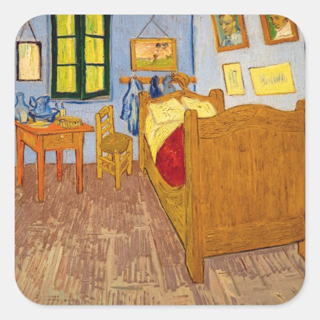 Vincent van Gogh - Vincent's Bedroom in Arles Quadratischer Aufkleber (Vorderseite)