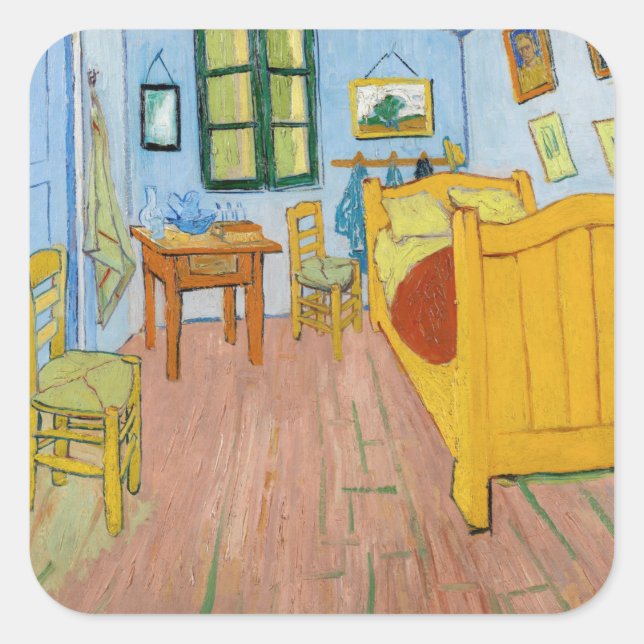 Vincent Van Gogh - Vincent's Bedroom in Arles Quadratischer Aufkleber (Vorderseite)
