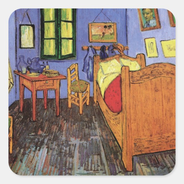 Vincent van Gogh - Vincent's Bedroom in Arles Quadratischer Aufkleber (Vorderseite)