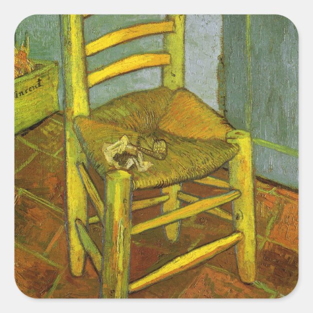 Vincent van Gogh - Vincent's Chair mit Seiner Pipe Quadratischer Aufkleber (Vorderseite)