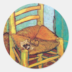 Vincent Van Gogh - Vincents Stuhl mit Pfeife Runder Aufkleber