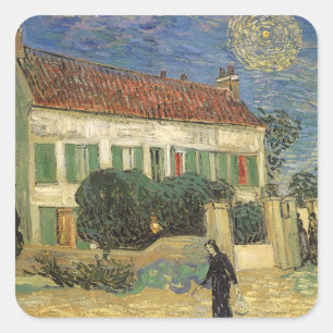 Vincent van Gogh - Weißes Haus bei Nacht Quadratischer Aufkleber