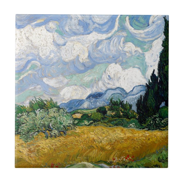 Vincent van Gogh-Weizen-Feld mit Zypressen-Kunst Fliese (Vorderseite)