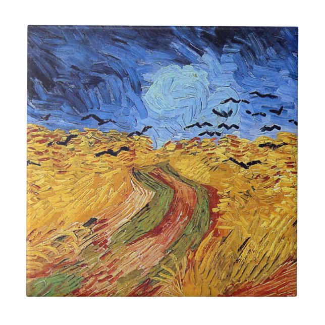 Vincent Van Gogh - Weizenfeld mit schwarzen Krähen Fliese (Vorderseite)