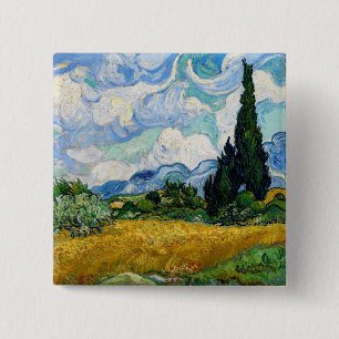 Vincent Van Gogh - Weizenfeld mit Zypressen Button