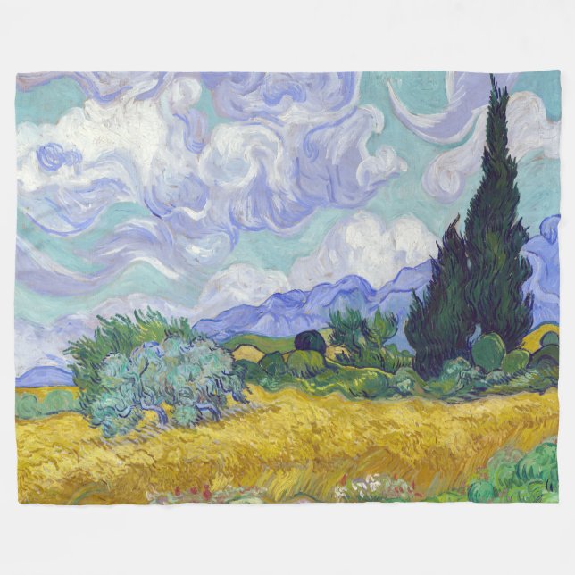Vincent Van Gogh - Weizenfeld mit Zypressen Fleecedecke (Vorderseite (Horizontal))