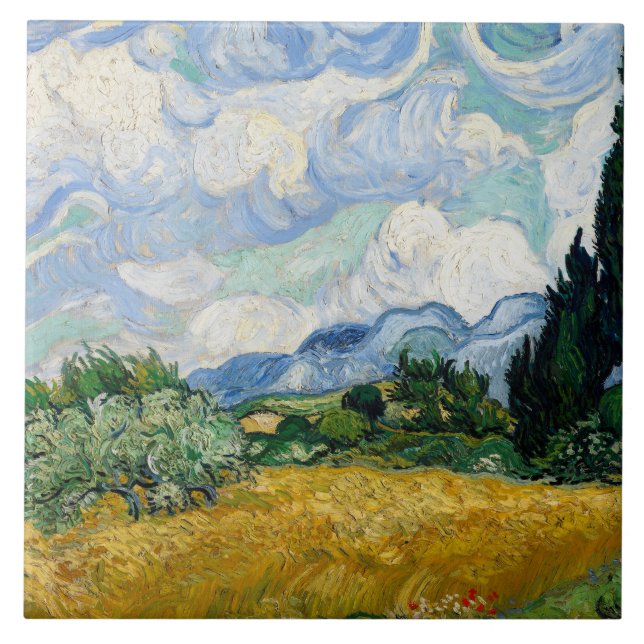 Vincent van Gogh - Weizenfeld mit Zypressen Fliese (Vorderseite)