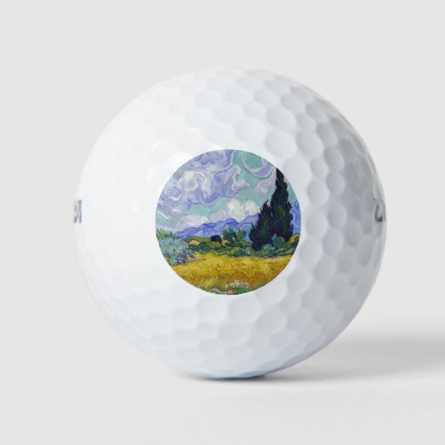 Vincent Van Gogh - Weizenfeld mit Zypressen Golfball (Vorderseite)