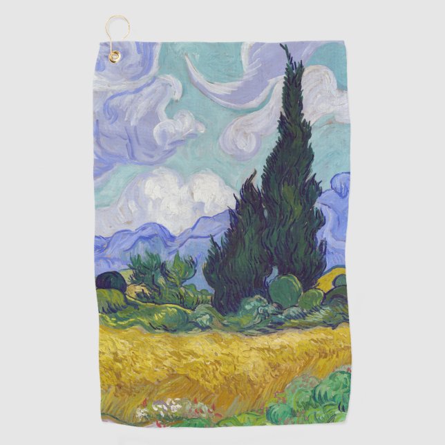 Vincent Van Gogh - Weizenfeld mit Zypressen Golfhandtuch (Vorderseite)
