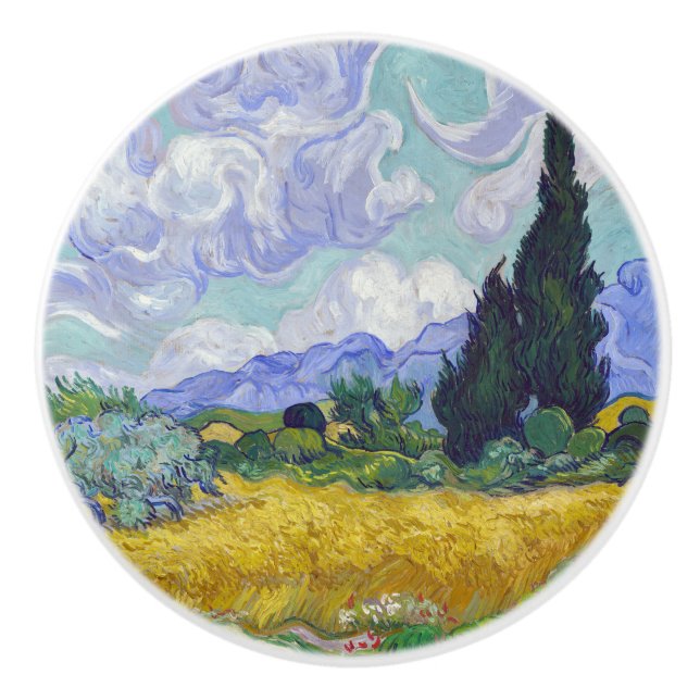 Vincent Van Gogh - Weizenfeld mit Zypressen Keramikknauf (Vorderseite)