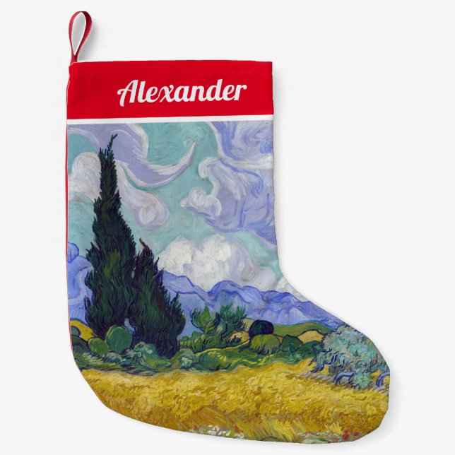 Vincent Van Gogh - Weizenfeld mit Zypressen Kleiner Weihnachtsstrumpf (Vorderseite)