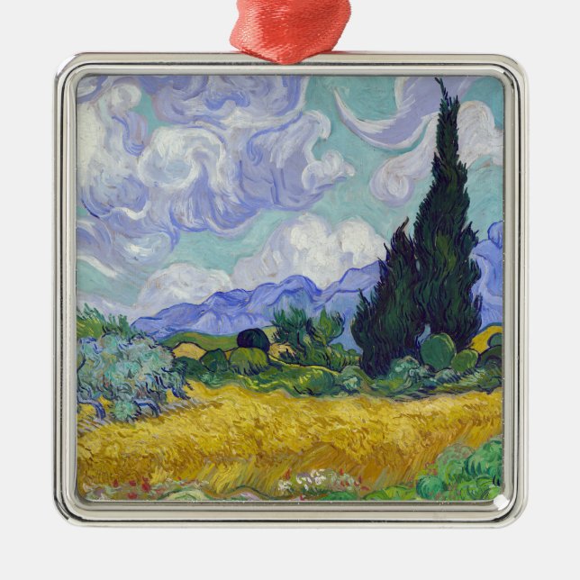 Vincent Van Gogh - Weizenfeld mit Zypressen Ornament Aus Metall (Vorne)