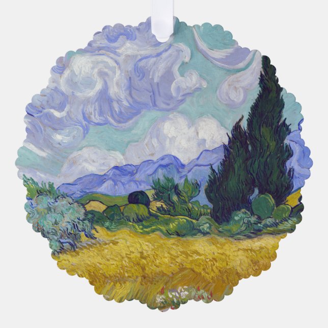 Vincent Van Gogh - Weizenfeld mit Zypressen Ornament Karte (Vorderseite)