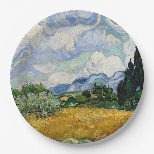 Vincent Van Gogh Weizenfeld mit Zypressen Pappteller (Vorderseite)