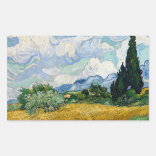 Vincent van Gogh - Weizenfeld mit Zypressen Rechteckiger Aufkleber