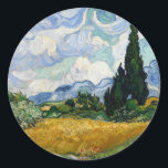 Vincent Van Gogh Weizenfeld mit Zypressen Runder Aufkleber<br><div class="desc">Vincent Van Gogh Wheat Field with Cypresses Fine Art A Wheatfield with Cypresses (gelegentlich A Cornfield with Cypresses genannt) ist eines von drei ähnlichen Ölgemälden von Vincent van Gogh aus dem Jahr 1889, die im Rahmen seiner Weizenfeldserie entstanden sind. Alle wurden im St. Paul-de-Mausole-Psychoasyl in Saint-Remy bei Arles, Frankreich, vollstreckt,...</div>