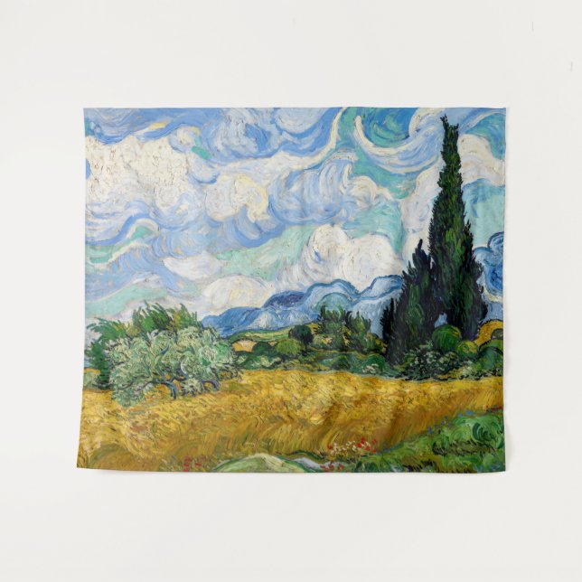 Vincent Van Gogh - Weizenfeld mit Zypressen Wandteppich (Vorderseite (Horizontal))