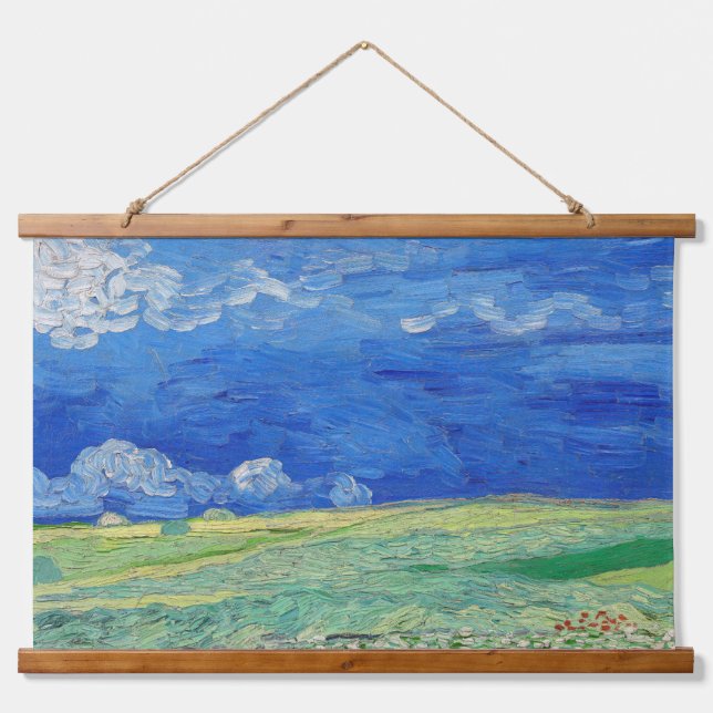 Vincent van Gogh - Weizenfelder unter Gewitterwolk Wandteppich Mit Holzrahmen (Vorne)