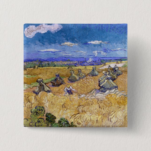 Vincent van Gogh - Weizenstapel mit Schnittern Button (Vorderseite)