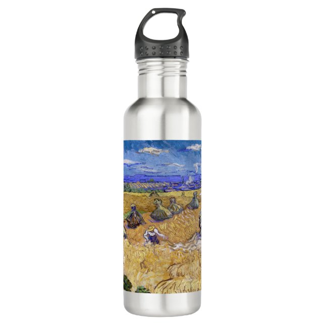 Vincent van Gogh - Weizenstapel mit Sensenmännern Edelstahlflasche (Vorderseite)