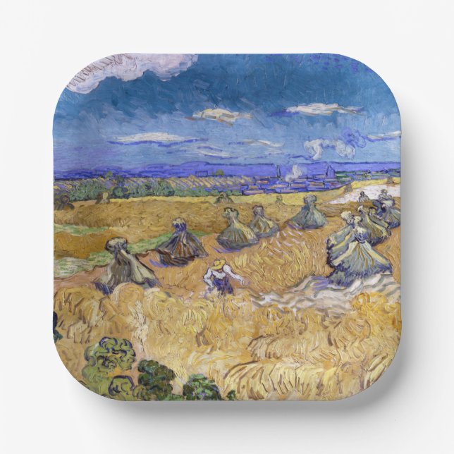 Vincent van Gogh - Weizenstapel mit Sensenmännern Pappteller (Vorderseite)