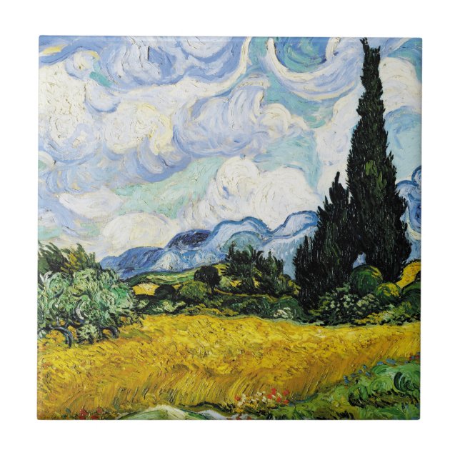Vincent Van Gogh Wheat Field mit Cypressen Fliese (Vorderseite)