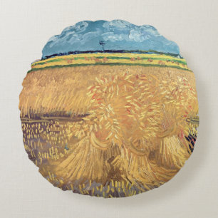 Vincent van Gogh   Wheatfield mit Garben, 1888 Rundes Kissen