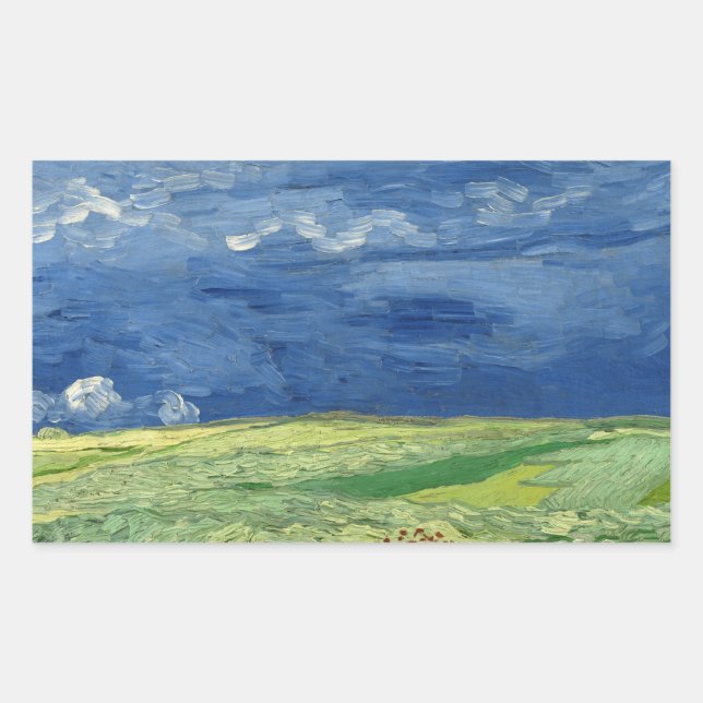 Vincent van Gogh - Wheatfield unter Thunderclouds Rechteckiger Aufkleber (Vorderseite)