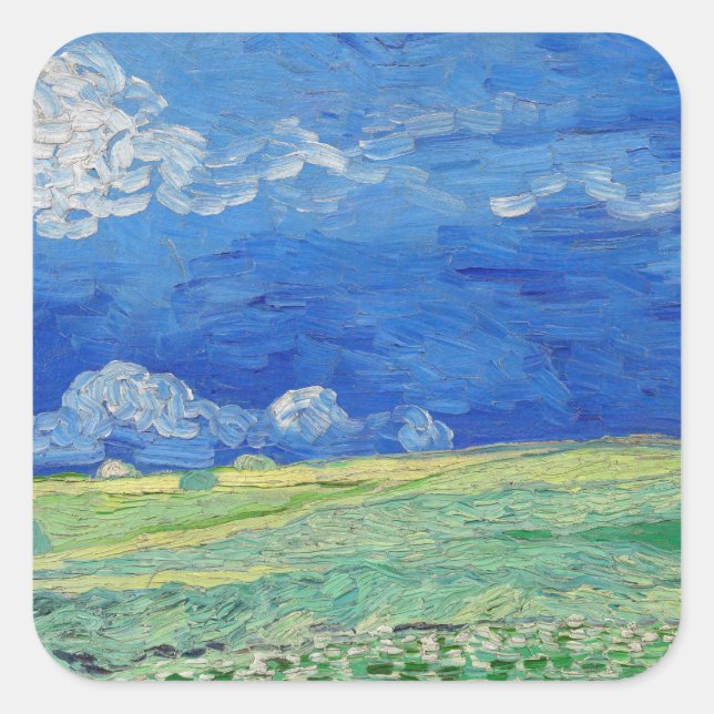 Vincent van Gogh - Wheatfields under Thunderclouds Quadratischer Aufkleber (Vorderseite)