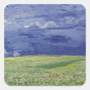 Vincent van Gogh Wheatfields unter Thundercloud Quadratischer Aufkleber