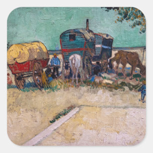 Vincent van Gogh - Wohnwagen, Zigeunerlager bei Ar Quadratischer Aufkleber