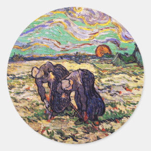 Vincent Van Gogh - Zwei Bäuerinnen - Kunstwerk Runder Aufkleber